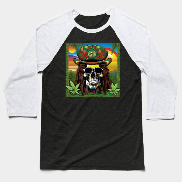 Reggae Music - Jamaican Stoner Skull 29 Baseball T-Shirt by Benito Del Ray